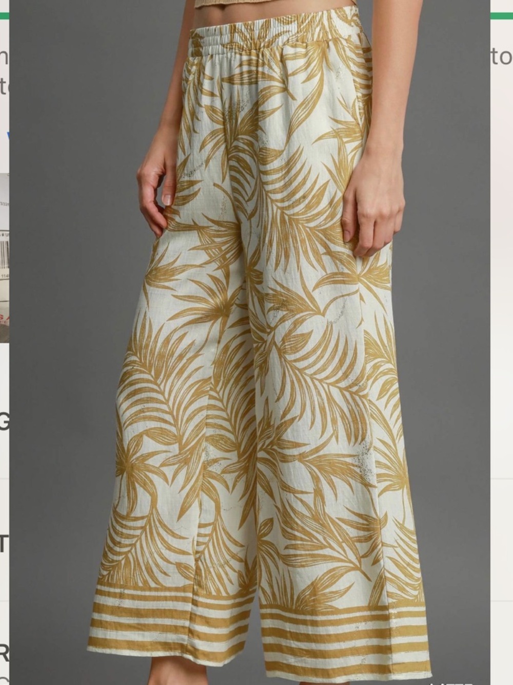 Umgee Latte Leaf-Print Wide Leg Pants - Gold & White